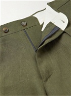 De Petrillo - Slim-Fit Pleated Linen Bermuda Shorts - Green