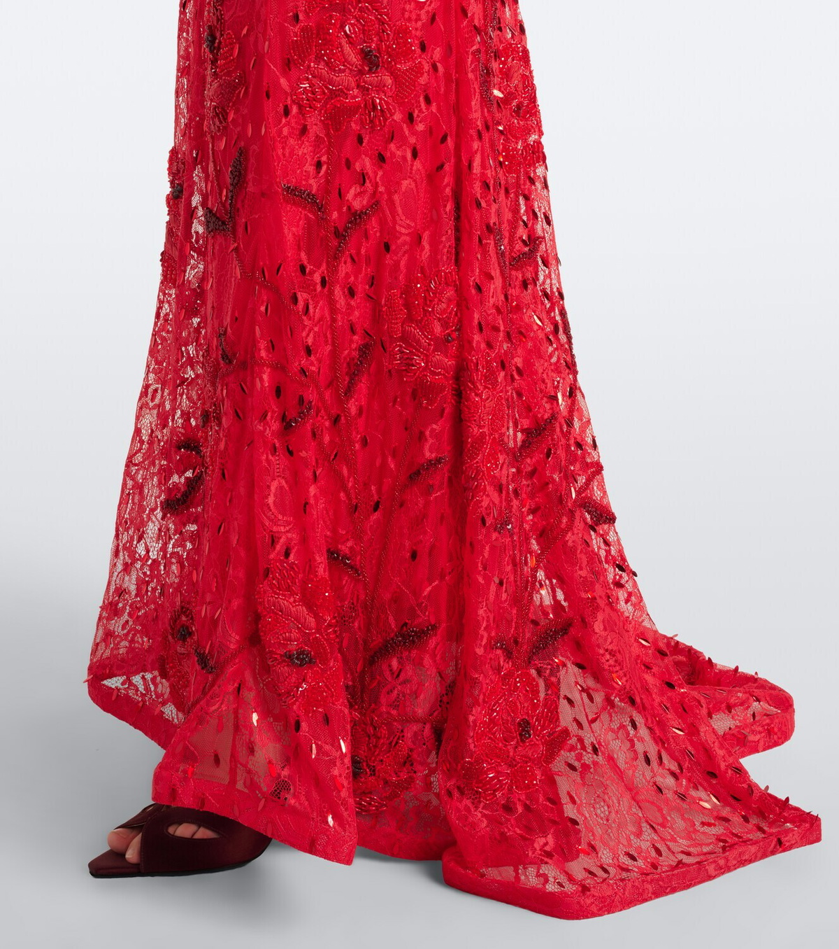 Là Fuori Embellished lace bustier gown