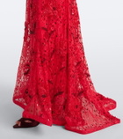 Là Fuori Embellished lace bustier gown