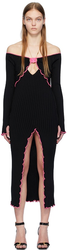 Photo: Versace Jeans Couture Black V-Emblem Midi Dress