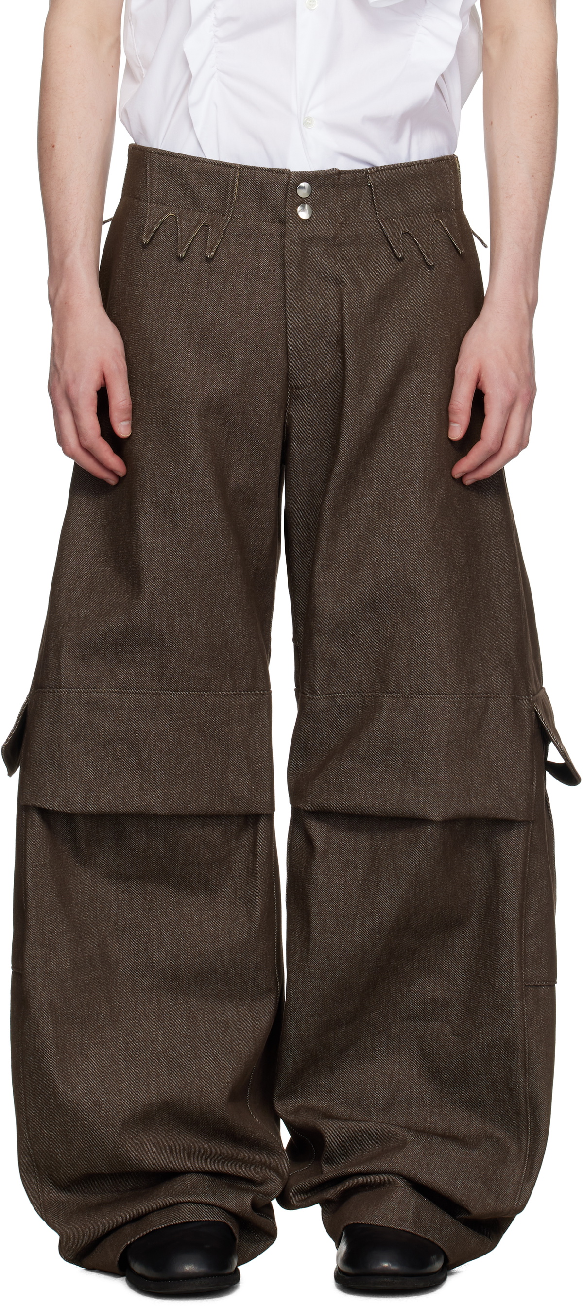 YAKU Brown Grandad Cargo Pants