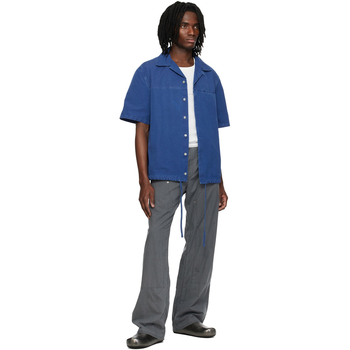 Marni Blue Drawstring Hem Cotton Shirt