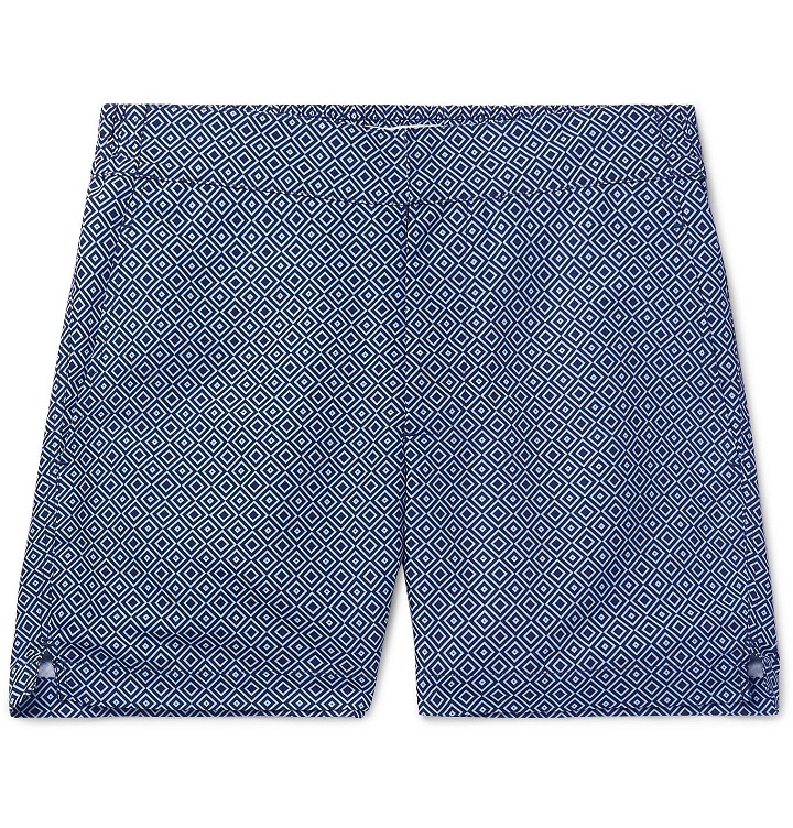 Photo: Frescobol Carioca - Classic Slim-Fit Mid-Length Printed Swim Shorts - Blue