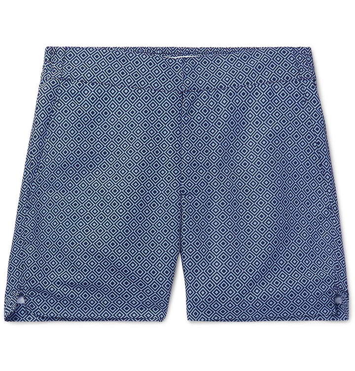 Photo: Frescobol Carioca - Classic Slim-Fit Mid-Length Printed Swim Shorts - Blue