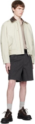 COOR Off-White Leather Collar Washed Cationized Bomber Jacket