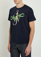 JW Anderson Ribbon Anchor Embroidered Cotton T-shirt Navy