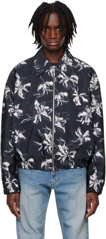 Photo: System Navy Flower Printed Bomber Jacket
