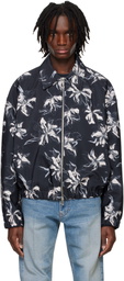 System Navy Flower Printed Bomber Jacket
