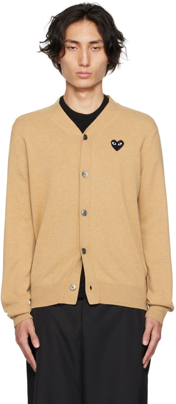 Photo: COMME des GARÇONS PLAY Beige & Black Heart Patch Cardigan