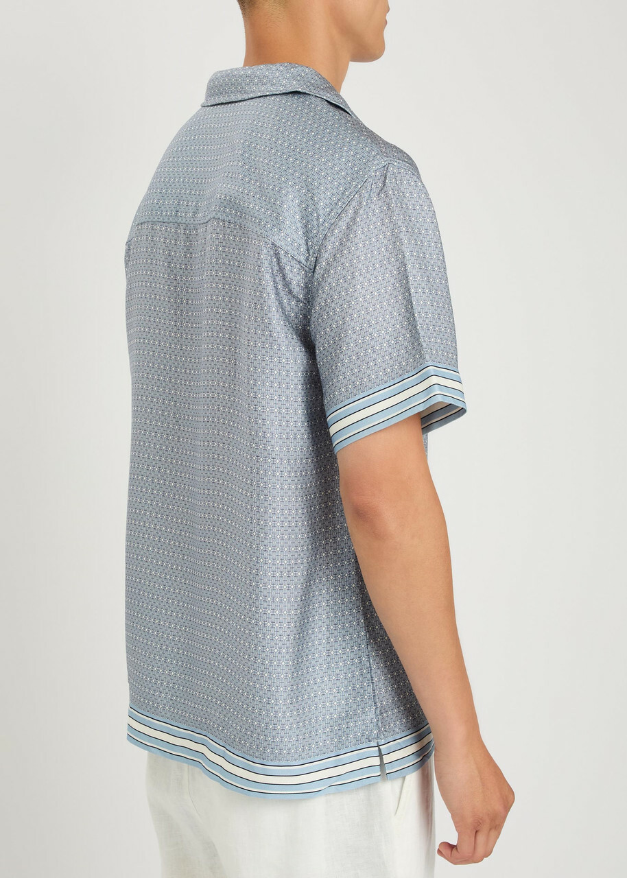 Che Lucena Printed Satin-twill Shirt Light Blue