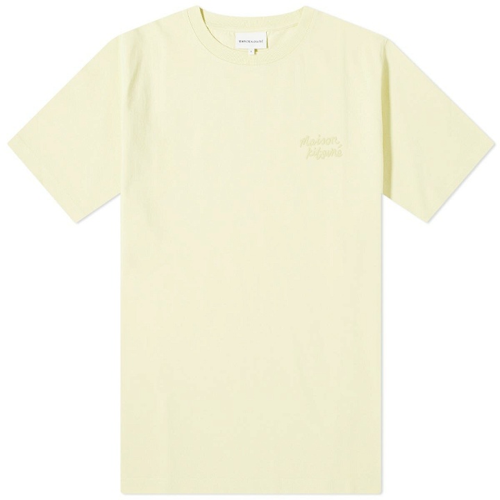 Photo: Maison Kitsuné Men's Mini Handwriting Comfort T-Shirt in Chalk Yellow