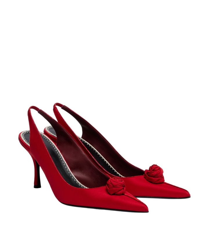 Photo: Magda Butrym Floral-appliqué satin slingback pumps