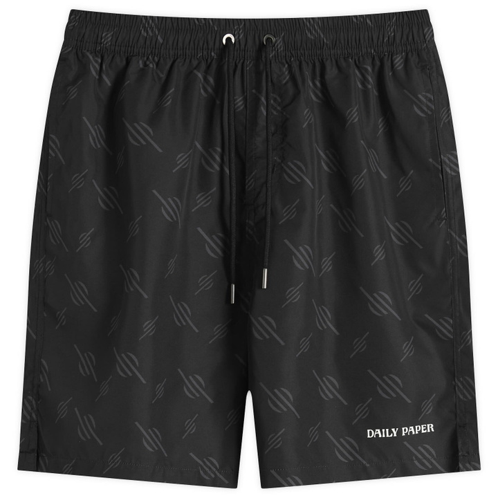 Photo: Daily Paper Men's Irregular Monogram Swim Shorts in Black