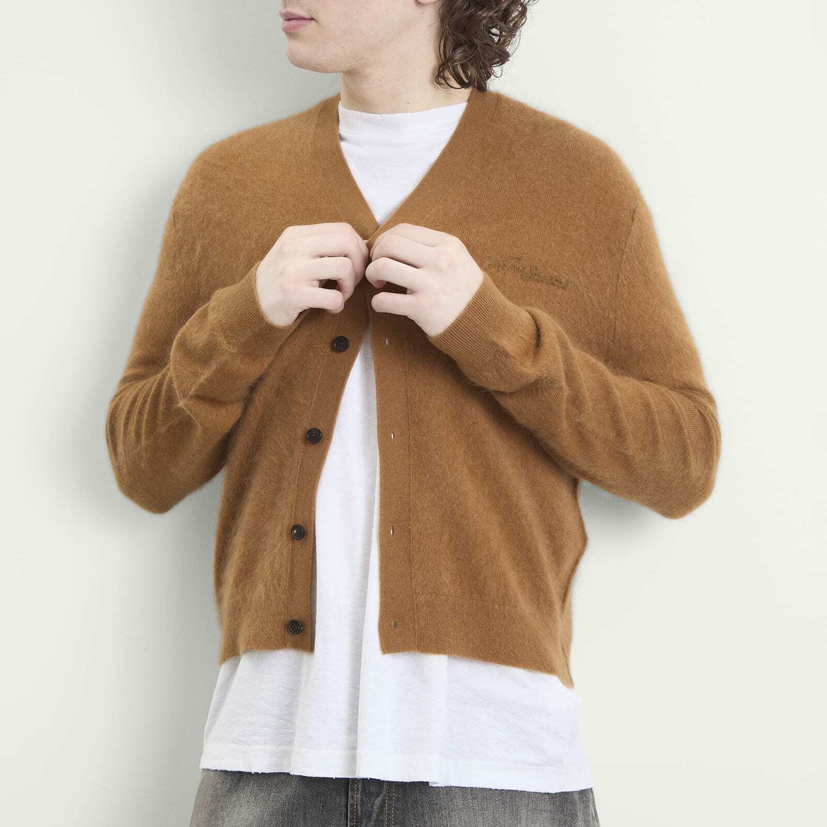 Acne Studios Men's Plush Cardigan in Almond Brown