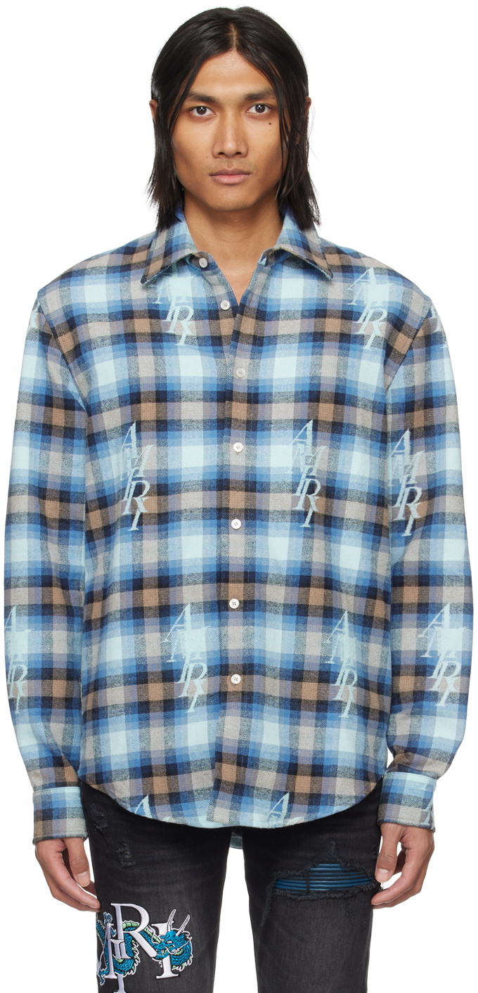 AMIRI Blue Staggered Plaid Shirt Amiri