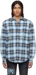 AMIRI Blue Staggered Plaid Shirt