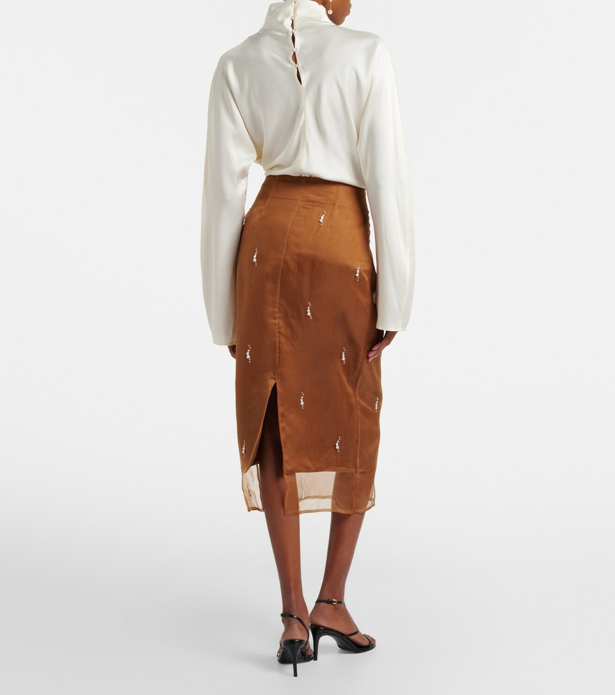 Róhe Embellished silk organza midi skirt
