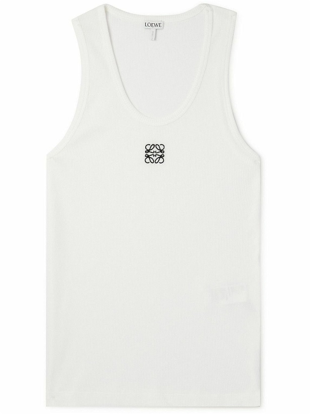 Photo: Loewe - Logo-Embroidered Ribbed Stretch-Cotton Tank Top - White