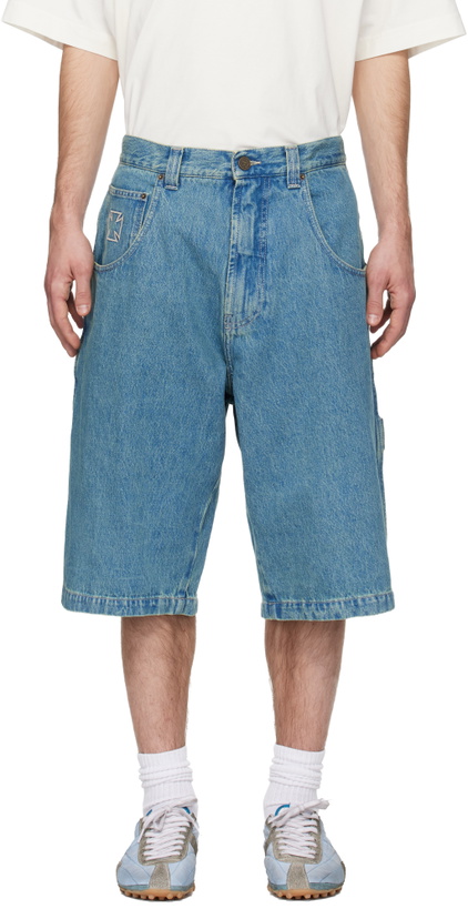 Photo: VETEMENTS Blue Biker Cross Hip-Hop Denim Shorts