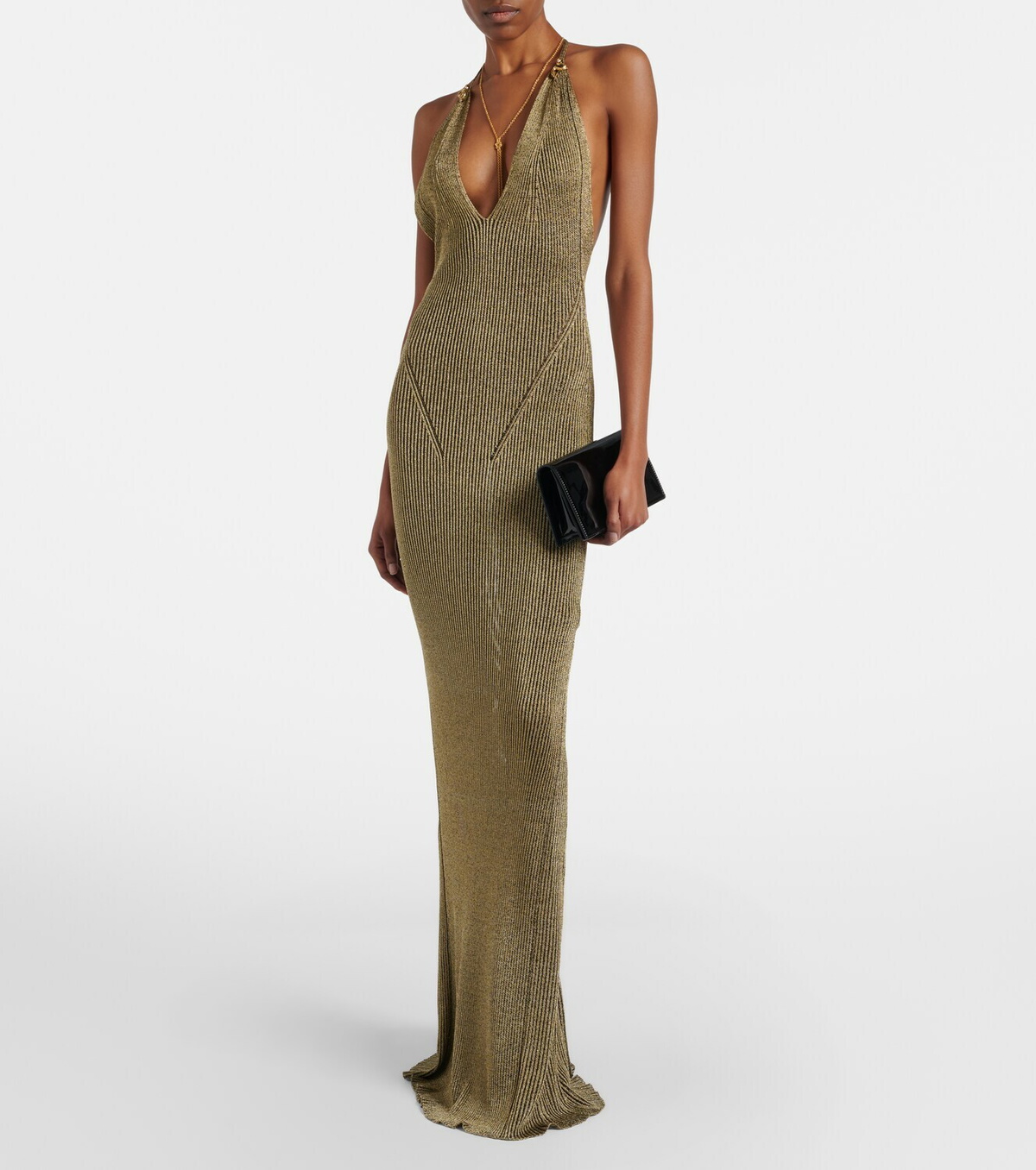Roberto Cavalli Ribbed-knit lamé maxi dress