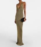Roberto Cavalli Ribbed-knit lamé maxi dress