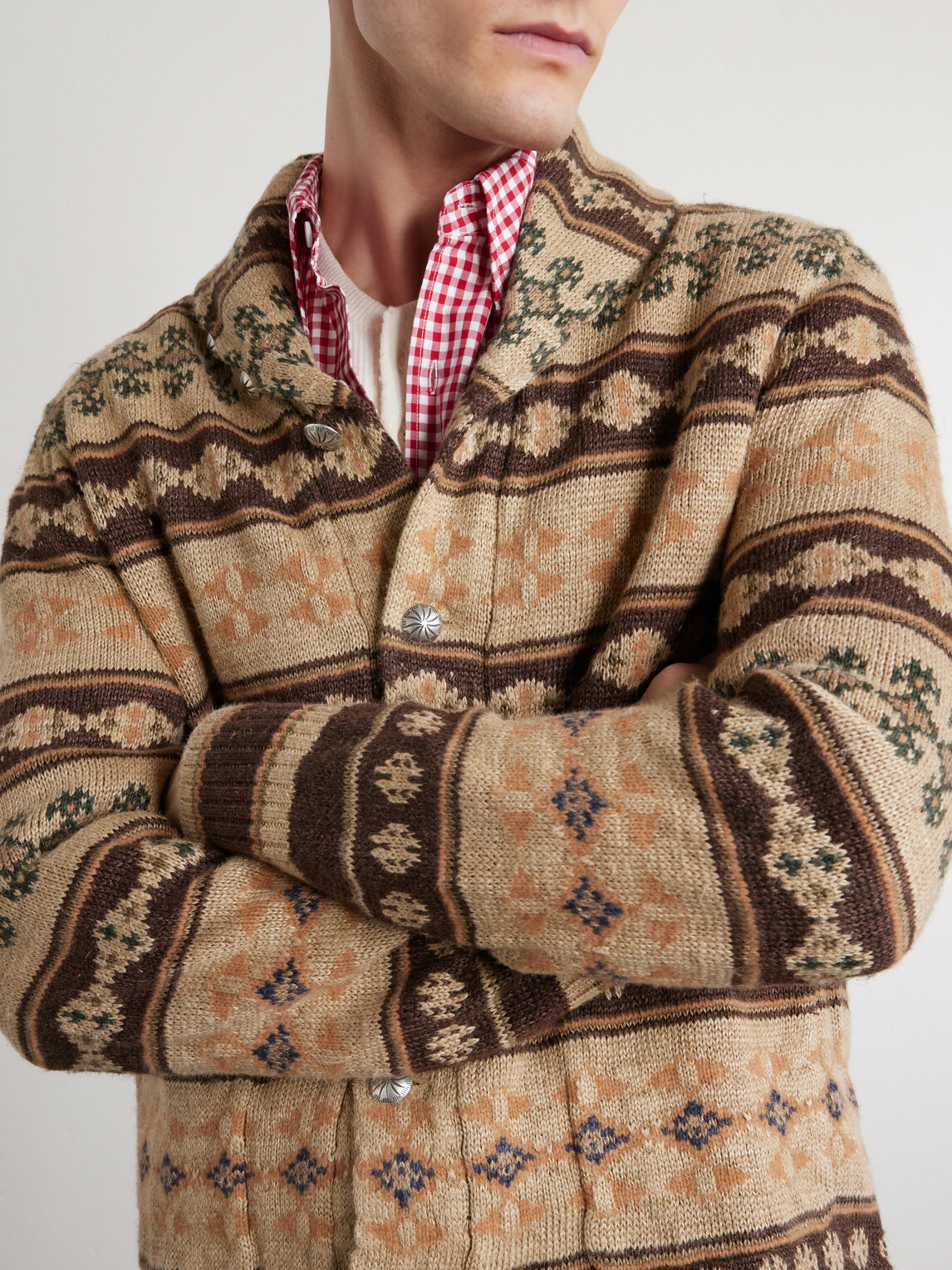RRL - Linen, Silk and Wool-Blend Jacquard Cardigan - Brown