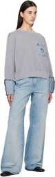 Moschino Jeans Gray Cotton Denim Details Sweatshirt