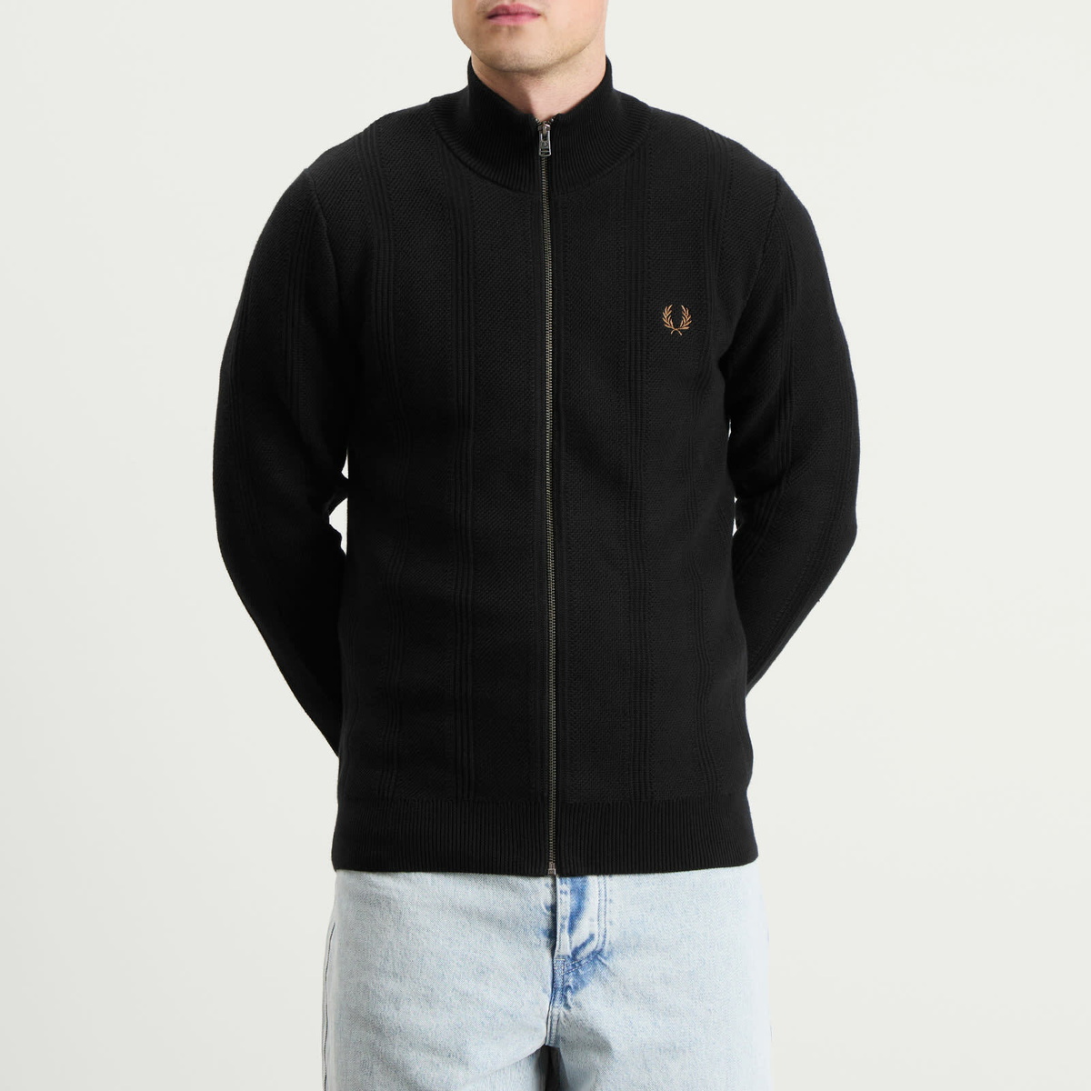Fred Perry Men's Textured Zip Through Cardigan in Black