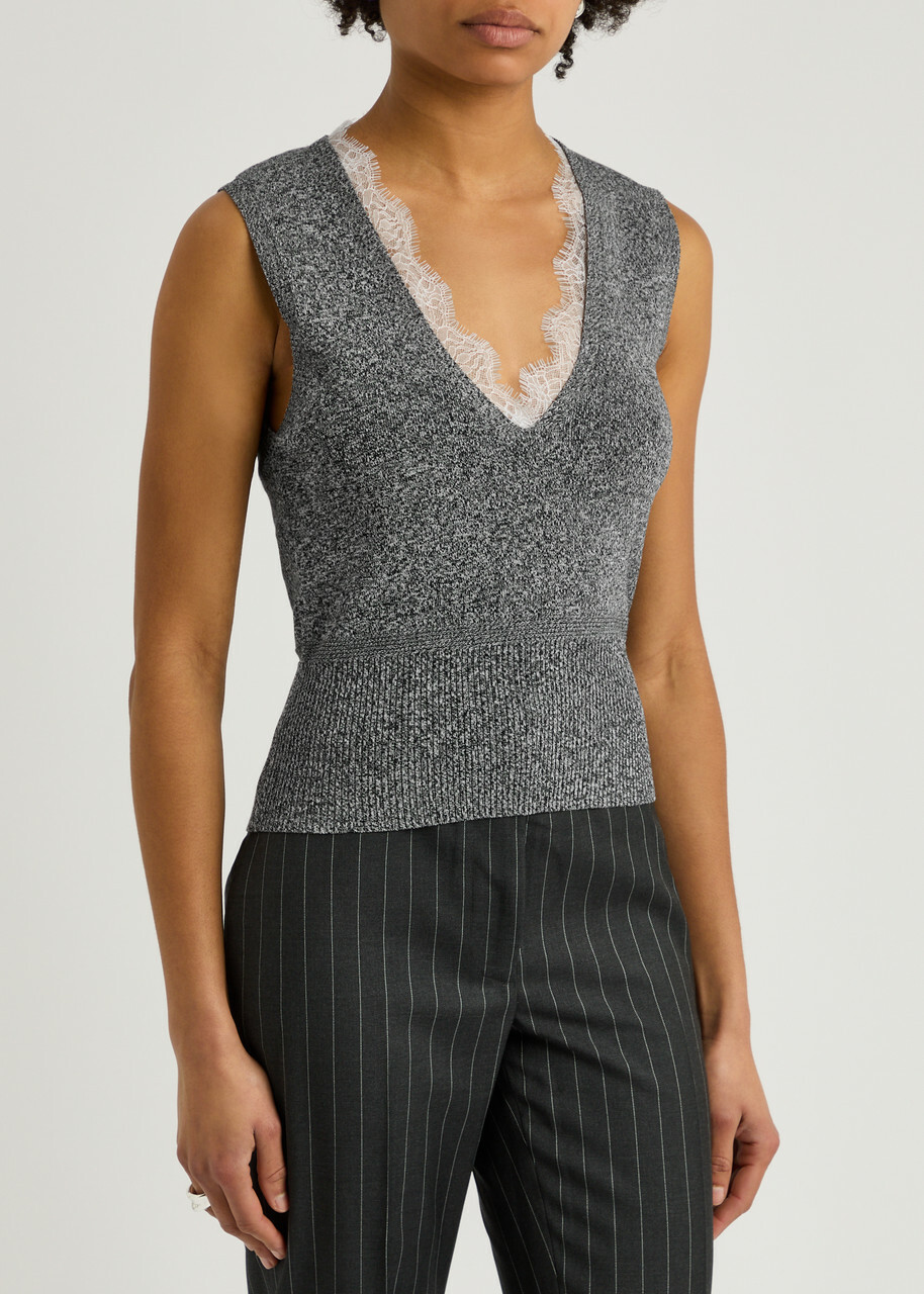 JW Anderson Lace-trimmed Cotton-blend Vest Grey
