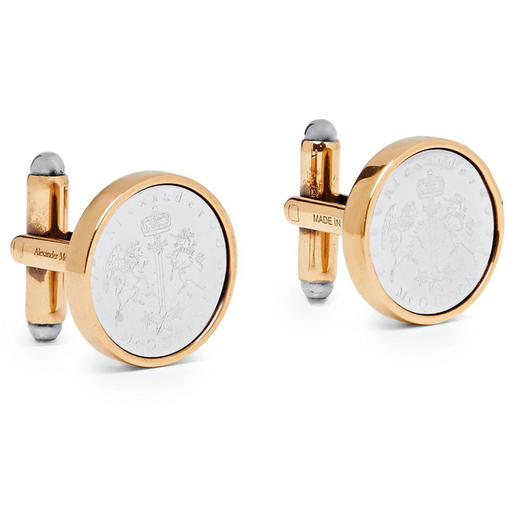 Photo: Alexander McQueen - Logo-Engraved Silver and Gold-Tone Cufflinks - Gold