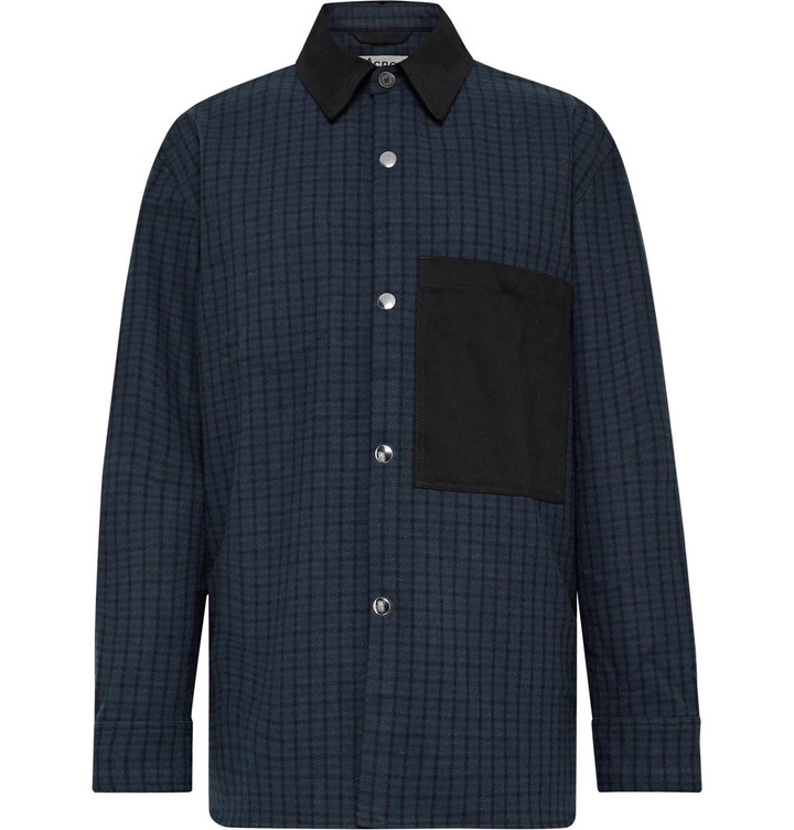 Photo: Acne Studios - Twill-Panelled Checked Wool-Blend Shirt Jacket - Blue