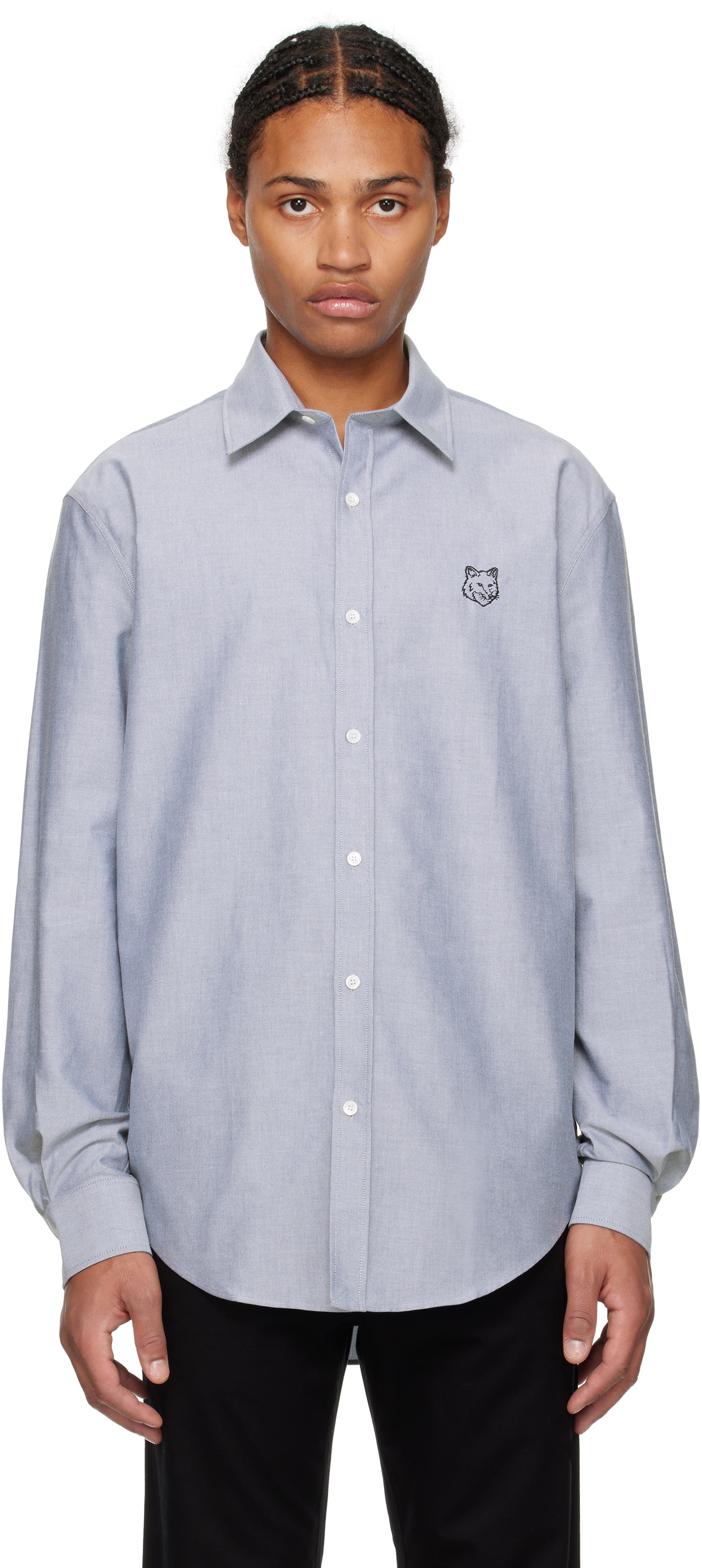 Maison Kitsuné Navy Contour Fox Head Skate Shirt Maison Kitsune