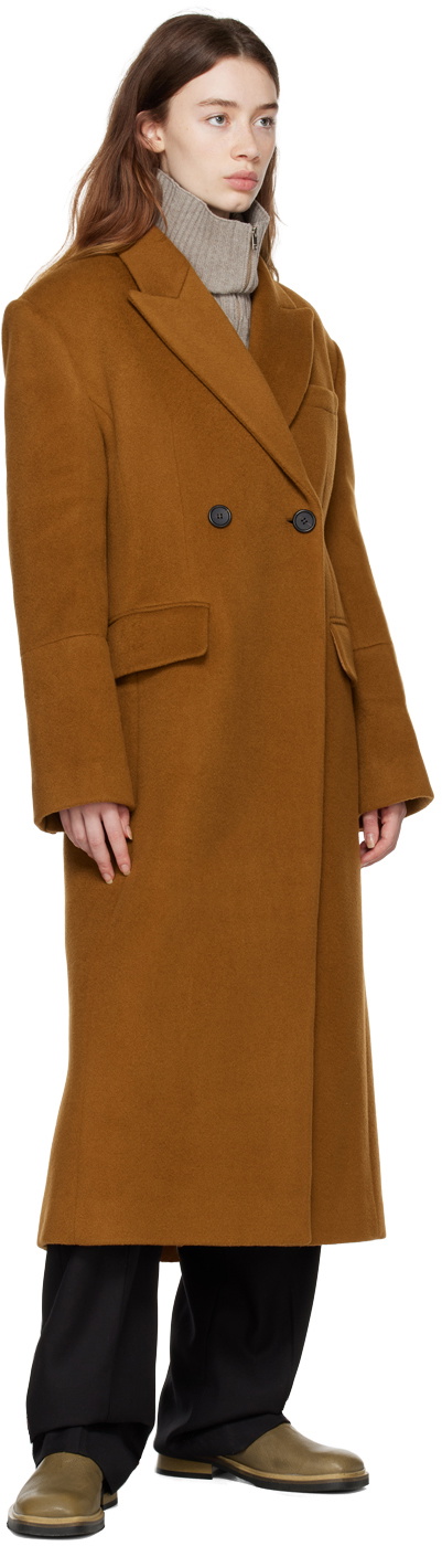 Double-Breasted Cropped Coat with Wide Sleeves - Brown