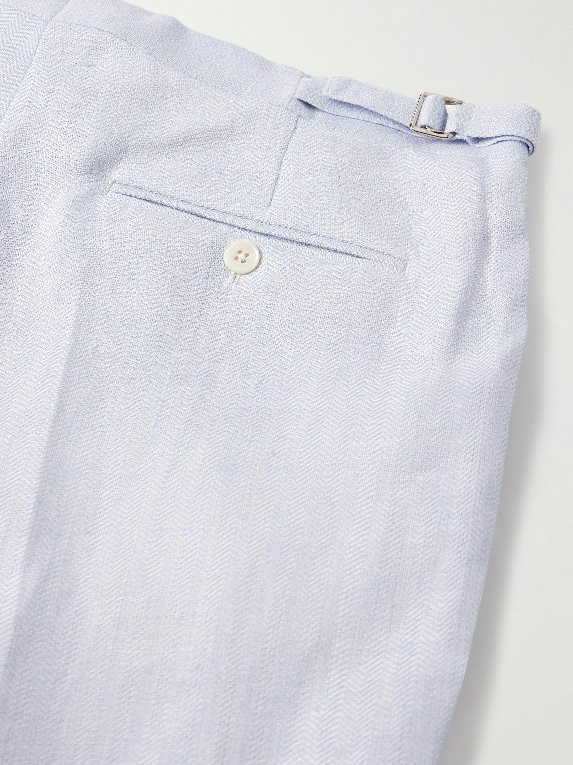 Favourbrook - Slim-Fit Herringbone Linen and Silk-Blend Suit Trousers - Blue