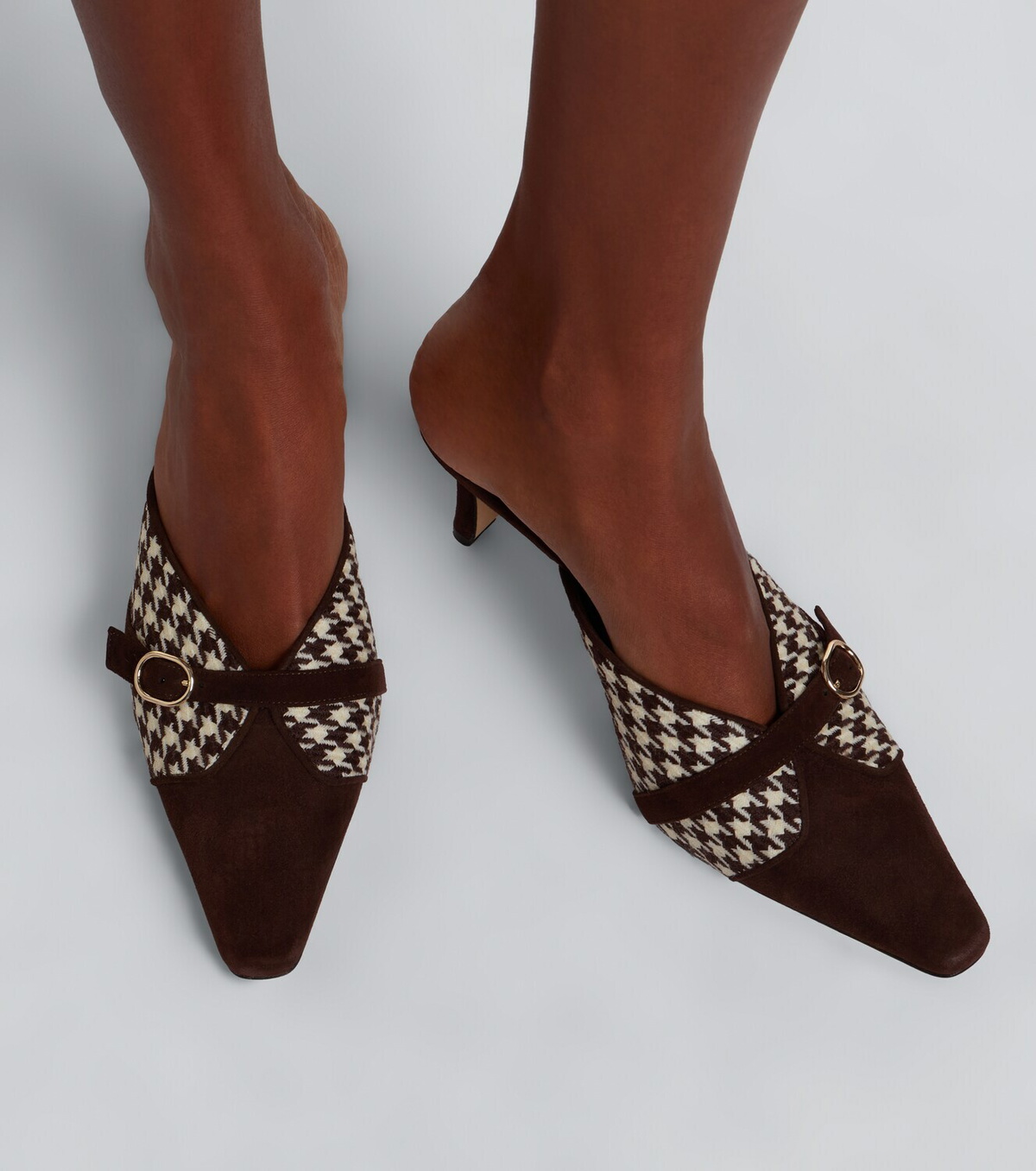 Manolo Blahnik Mircamu houndstooth and suede mules