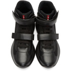 Prada Black Leather and Mesh Velcro High-Top Sneakers