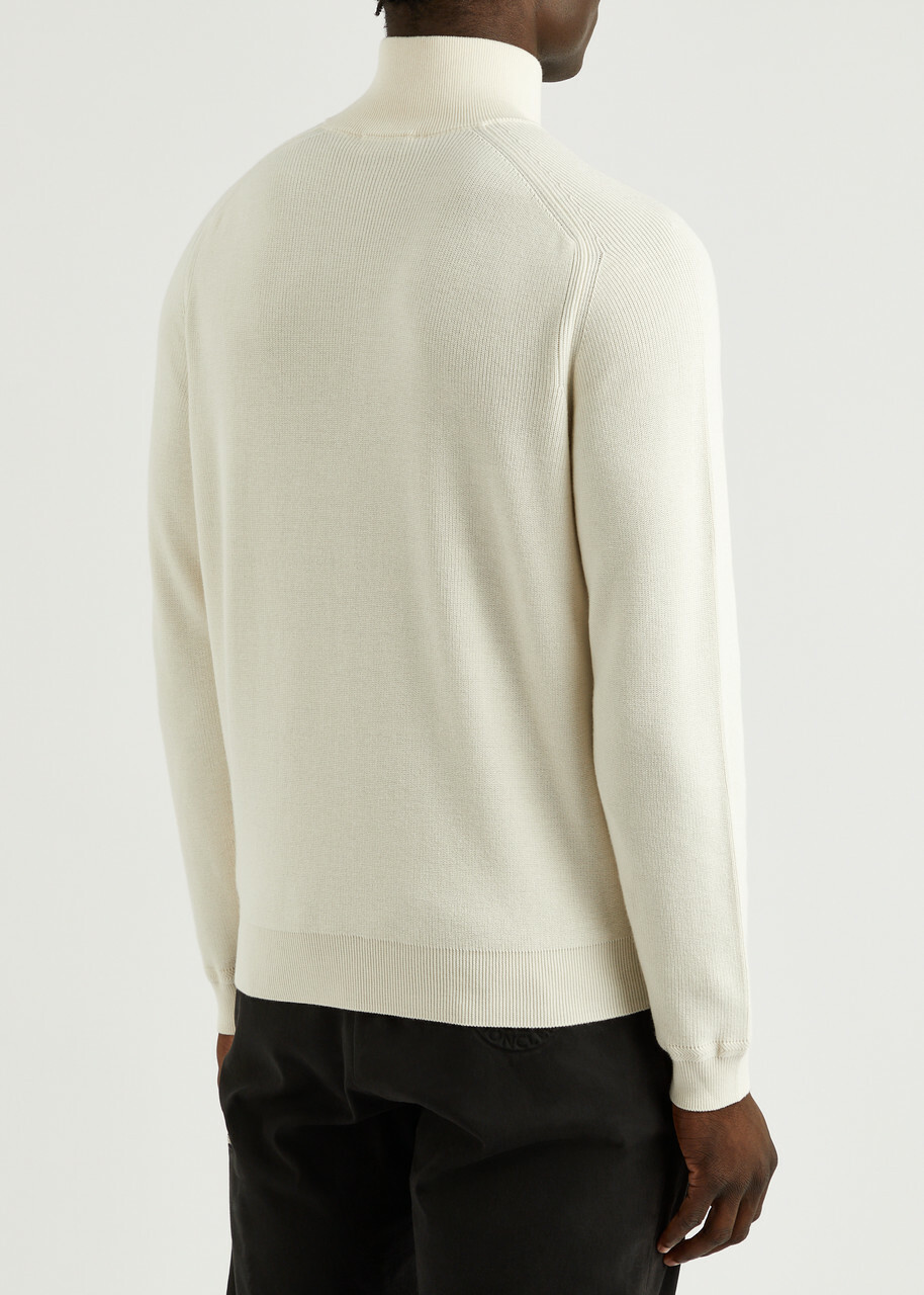 Moncler Half-zip Cotton-blend Jumper Cream