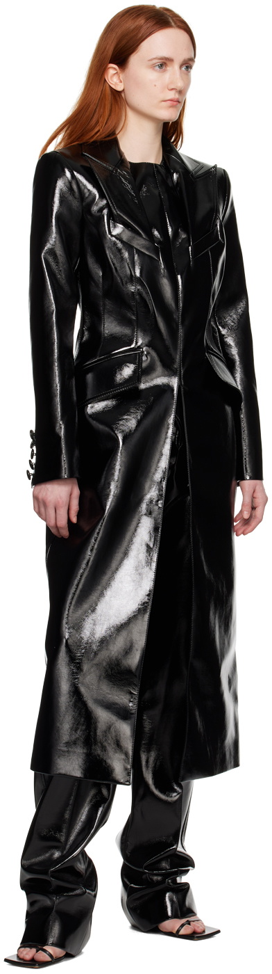 Aleksandre Akhalkatsishvili Black Peaked Faux-Leather Coat