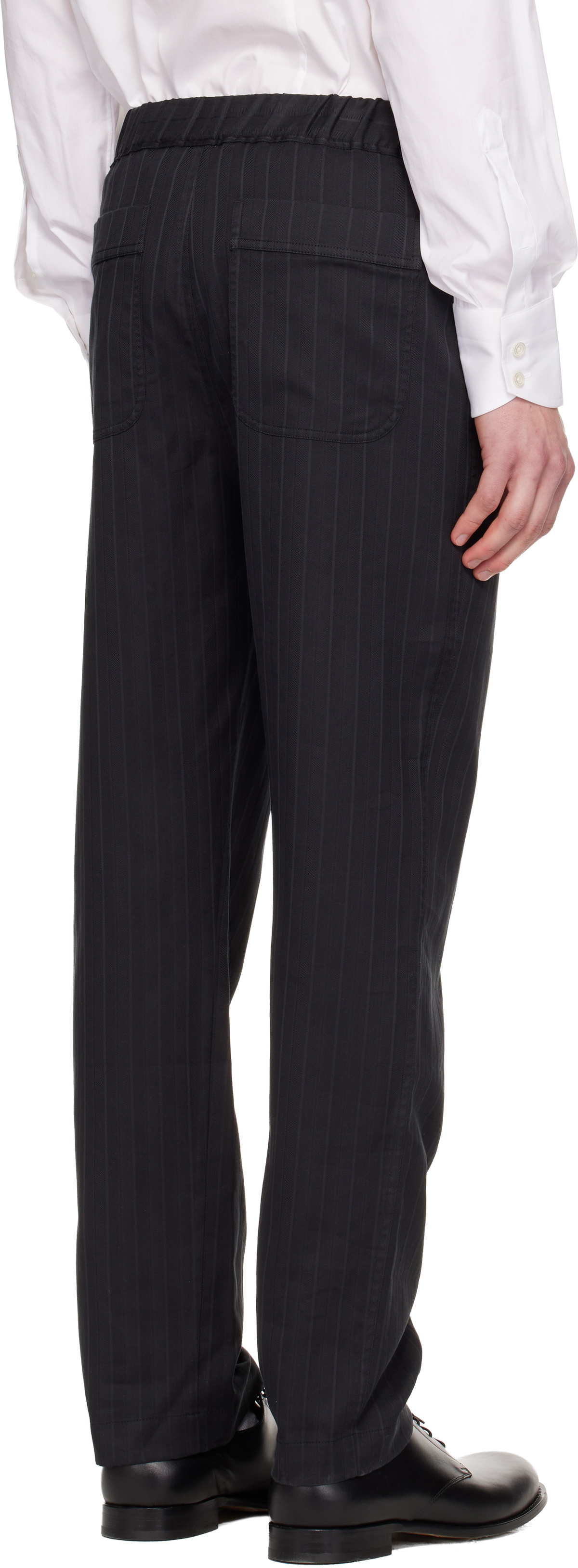 TOM FORD Black Herringbone Stripe Pleated Lounge Pants