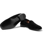 Gucci - Collapsible-Heel Leather-Trimmed Logo-Embroidered Velvet Loafers - Men - Black