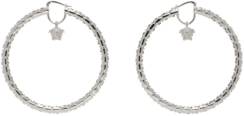 Versace Silver Large Greca Hoop Earrings Versace
