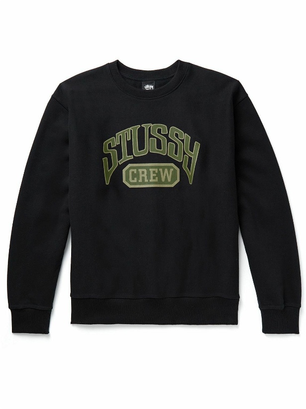 Photo: Stussy - Logo-Print Cotton-Blend Jersey Sweatshirt - Black