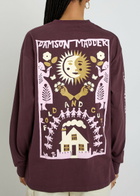Damson Madder Paper Cut Gals Printed Cotton T-shirt Purple