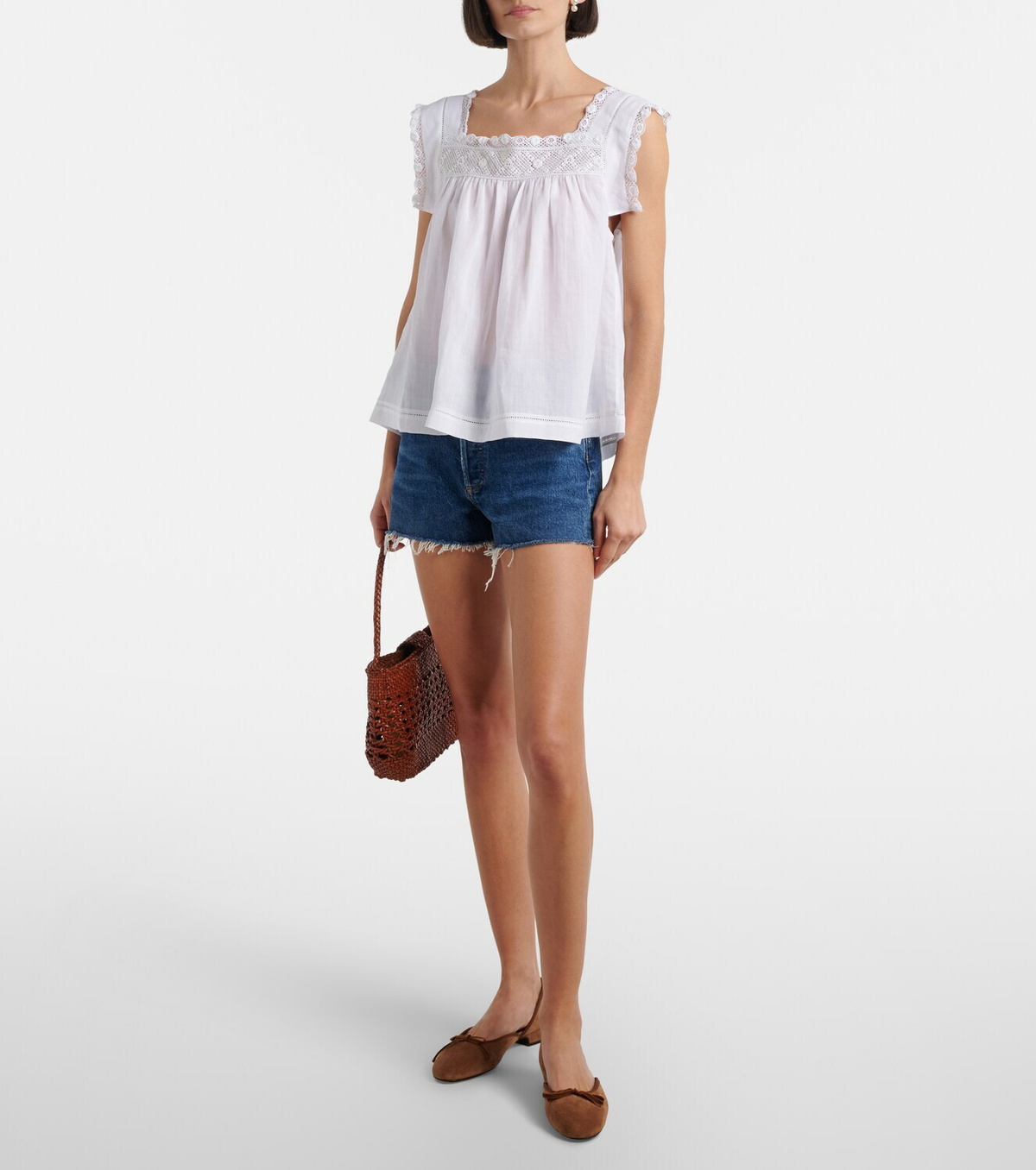 Dôen Aphra lace-trimmed ramie top