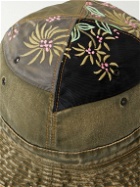KAPITAL - Distressed Embroidered Patchwork Cotton-Twill and Shell Bucket Hat