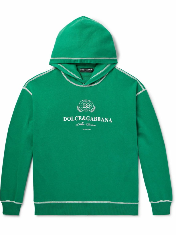 Photo: Dolce&Gabbana - Oversized Logo-Print Cotton-Jersey Hoodie - Green