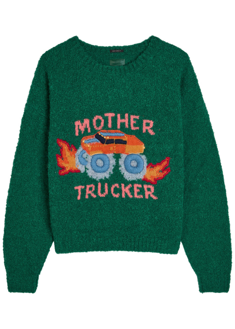 Mother The Jumper Embroidered Brushed Bouclé Jumper Navy