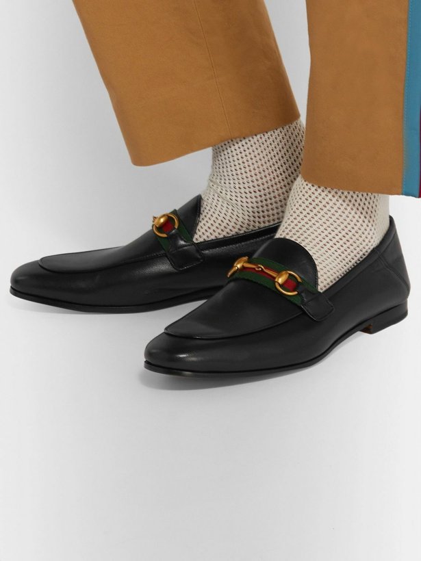 Photo: GUCCI - Brixton Webbing-Trimmed Horsebit Collapsible-Heel Leather Loafers - Black