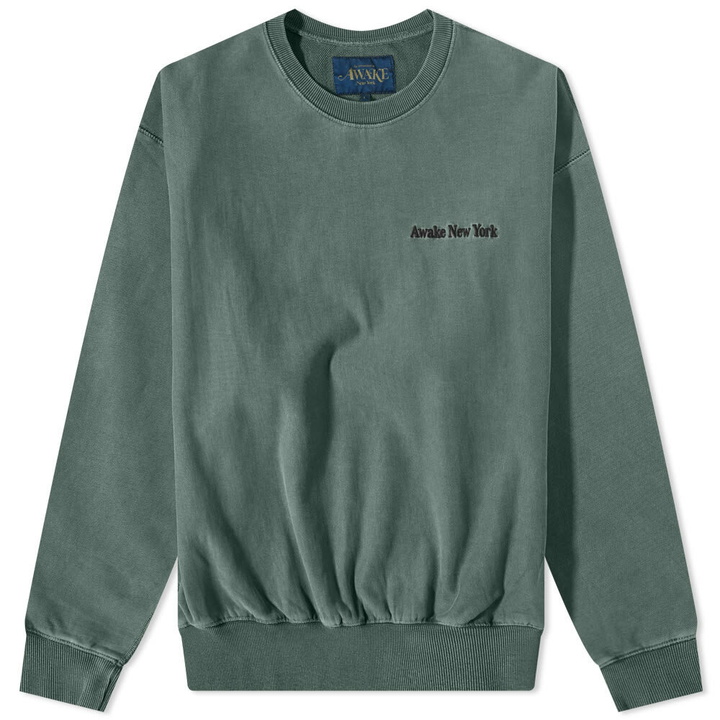 Photo: Awake NY Pigment Dyed Embroidered Crew Sweat in Slate