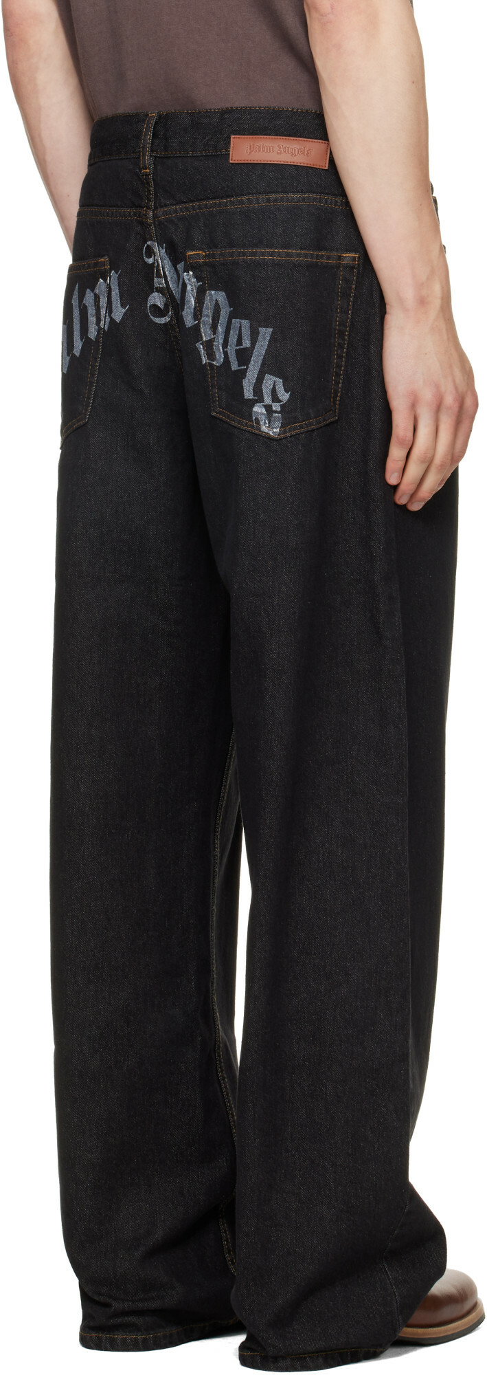 Palm Angels Black Curved Logo Loose Jeans
